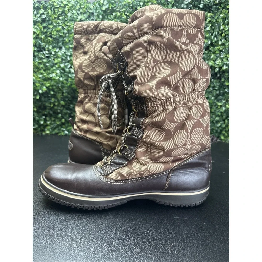 Coach Women's Shane Signature C Brown/Khaki Monogram Mid-Calf Boots Size 9B